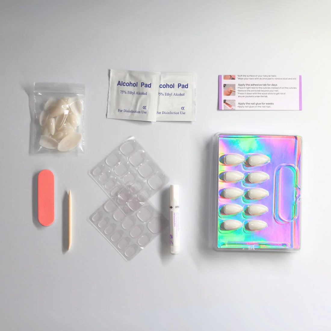 Angelic Aura nagelkit – 30 storlekar, XGlue, lim-tabs, alkoholservetter och nagelfil ingår
