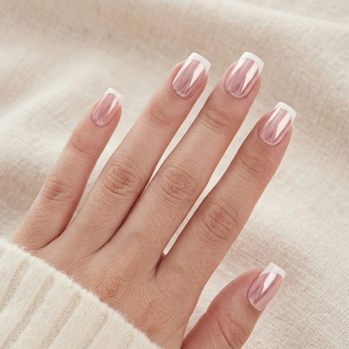 Ongles press-on Classic Chrome carrés avec finition chrome rose