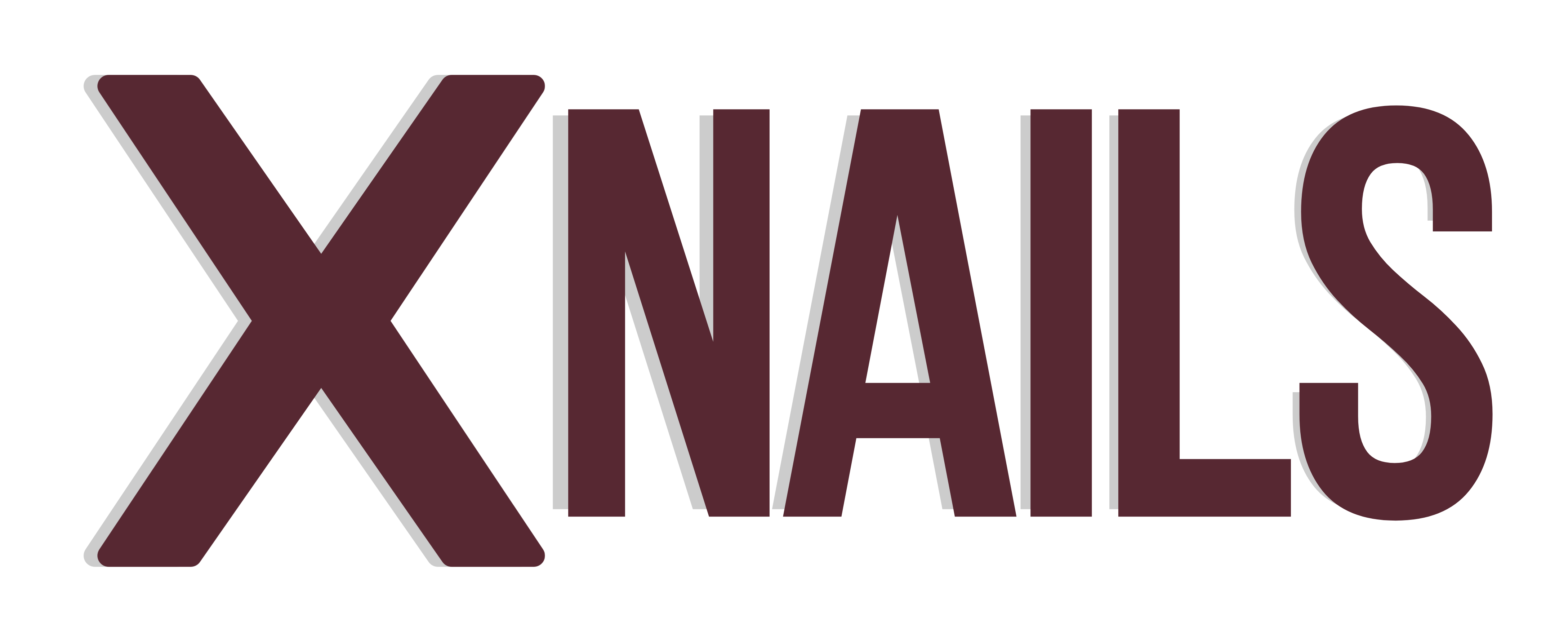 XNails logotyp mörkröd med grå skugga – varumärke för gelé press-on naglar