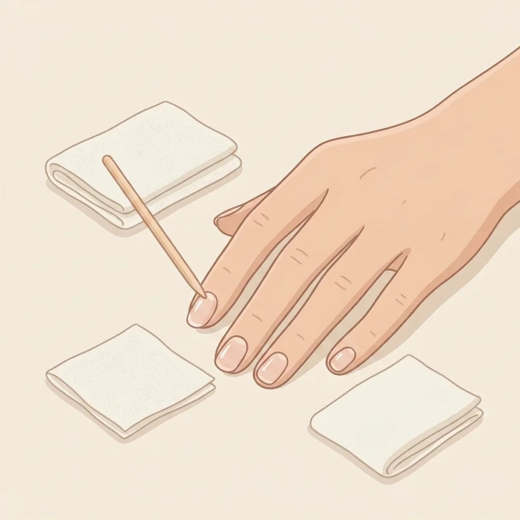 Illustration : repousser les cuticules et nettoyer avec une lingette alcoolisée
